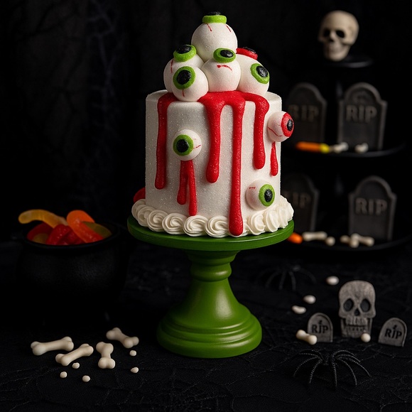 Spooky Eyeball Cake Decoration - Red and Green